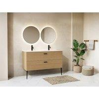 Vente-unique Fluted Freestanding Bathroom Unit With Inset Basin - 2 Drawers - Light in Light Oak