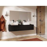 Vente-unique Suspended Striped Bathroom Vanity Unit With Double Basin - Black - 150