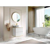 Vente-unique Suspended Striped Bathroom Vanity Unit With Gold Trim & Round in White