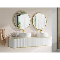Vente-unique Suspended Grooved Bathroom Cabinet With Gold Trim, 2 Drawers and in White