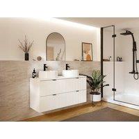 Vente-unique Striped Wall-Hung Bathroom Vanity Unit With Round Countertop Basin in White