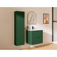 Vente-unique Suspended Striped Bathroom Vanity Unit With Inset Basin & Tall in Green