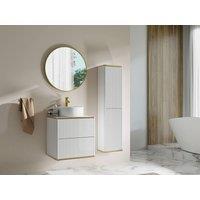 Vente-unique Fluted Wall-Hung Bathroom Unit With Round Countertop Basin & Tall in White