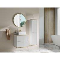 Vente-unique Fluted Wall-Hung Bathroom Unit With Square Countertop Basin & Tall in White