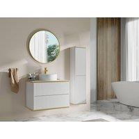 Vente-unique Fluted Wall-Hung Bathroom Unit With Round Countertop Basin & Tall in White