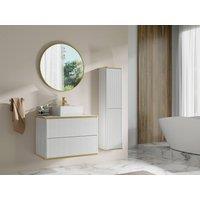 Vente-unique Fluted Wall-Hung Bathroom Unit With Square Countertop Basin & Tall in White