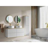 Vente-unique Fluted Wall-Hung Bathroom Unit With Round Double Countertop Basin and in White