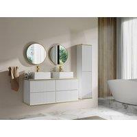 Vente-unique Fluted Wall-Hung Bathroom Unit With Square Double Countertop Basin and in White