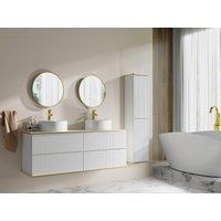 Vente-unique Fluted Wall-Hung Bathroom Unit With Round Double Countertop Basin and in White