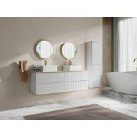 Vente-unique Fluted Wall-Hung Bathroom Unit With Square Double Countertop Basin and in White