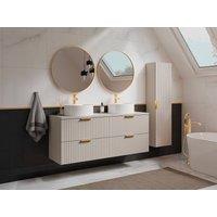 Vente-unique Fluted Wall-Hung Bathroom Unit With Round Countertop Basin & Tall in Beige