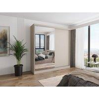 Vente-unique 2-Door Sliding Wardrobe - With Mirror - W200 Cm - Beige - OCHIRA