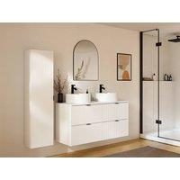 Vente-unique Fluted Wall-Hung Bathroom Unit With Round Countertop Basin & Tall in White