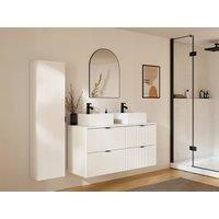 Vente-unique Fluted Wall-Hung Bathroom Unit With Square Countertop Basin & Tall in White