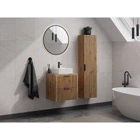Vente-unique Striped Suspended Bathroom Vanity Unit With Counter-Top Basin & Tall in Light Oak