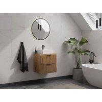 Vente-unique Striped Wall-Mounted Bathroom Vanity Unit With Square Countertop Basin in Light Oak