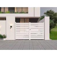 Vente-unique Electric Swing Gate Openwork Aluminium W305 X H183 Cm White - PRIMO