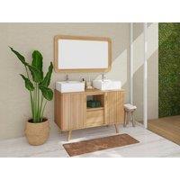 Vente-unique Freestanding Teak Bathroom Vanity Unit With Double Square Ceramic in Light Oak