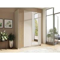 Vente-unique 2-Door Sliding Wardrobe - With Mirror - W150cm - Beige & Natural -
