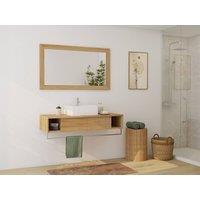 Vente-unique Wall-Mounted Teak Bathroom Vanity Unit With Towel Rail & Square in Light Oak
