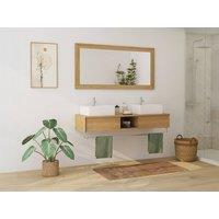 Vente-unique Suspended Teak Bathroom Vanity Unit With Towel Rail & Double Square in Light Oak