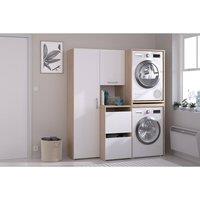 Vente-unique Washing Machine & Tumble Dryer Cabinet With Cupboards & Storage in Light Oak