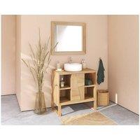 Vente-unique Freestanding Teak Bathroom Vanity Unit With Round Ceramic Countertop in Light Oak