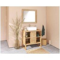 Vente-unique Freestanding Teak Bathroom Vanity Unit With Square Ceramic Countertop in Light Oak