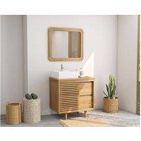 Vente-unique Freestanding Teak Bathroom Vanity Unit With Square Ceramic Countertop in Light Oak