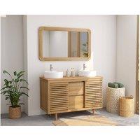 Vente-unique Freestanding Teak Bathroom Vanity Unit With Double Round Ceramic in Light Oak