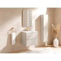 Vente-unique Suspended Bathroom Vanity Unit With Inset Basin & Tall Unit - Beige