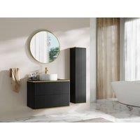 Vente-unique Suspended Ribbed Bathroom Vanity Unit With Round Countertop Basin and in Black