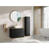 Vente-unique Suspended Ribbed Bathroom Vanity Unit With Square Countertop Basin and in Black