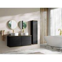 Vente-unique Suspended Ribbed Bathroom Vanity Unit With Double Round Countertop in Black