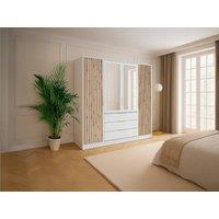 Vente-unique Wardrobe With 4 Doors & 3 Drawers - With Mirror - W196 Cm - Natural in Light Oak