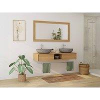 Vente-unique Wall-Hung Teak Vanity Unit With Towel Rail - 140 Cm - KUPANG in Light Oak