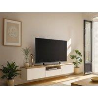 Vente-unique Wall-Mounted TV Unit With 3 Doors & 1 Niche - White & Natural in Light Oak