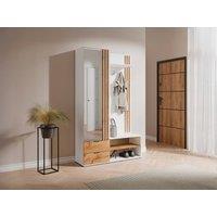 Vente-unique Wardrobe With Mirror & Storage - White & Natural - JANAKIA in Light Oak
