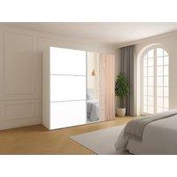 Vente-unique 2-Door Wardrobe - With Mirror - W250 Cm - White & Light Natural in Light Oak