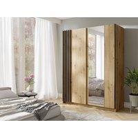 Vente-unique 2-Door Sliding Wardrobe - With Mirror - W150 Cm - Natural & Black in Light Oak