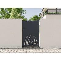 Vente-unique Swing Gate In Aluminium With Laser-Cut Botanical Pattern - W103 X H166 in Dark Grey