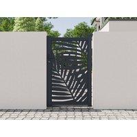 Vente-unique Laser Cut Aluminium Swing Gate With Tropical Pattern - W103 X H166 Cm in Dark Grey