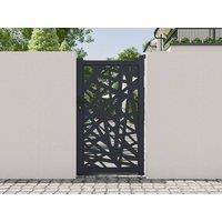 Vente-unique Laser-Cut Aluminium Swing Gate With Geometric Pattern - W103 X H181 Cm in Dark Grey