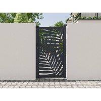 Vente-unique Laser-Cut Aluminium Swing Gate With Tropical Pattern - W103 X H181 Cm in Dark Grey