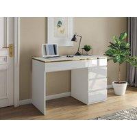 Vente-unique Desk - 5 Drawers - Glossy White & Gold - VUKIA
