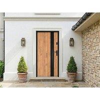 Vente-unique Steel & Stainless Steel Front Door H207 X W100 Cm - Smoked Glass in Light Oak