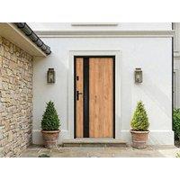 Vente-unique Steel & Stainless Steel Front Door H207 X W100 Cm - Smoked Glass in Light Oak