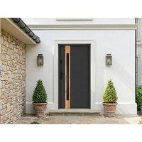 Vente-unique Steel & Stainless Steel Front Door H207 X W100 Cm - Smoked Glass in Light Oak