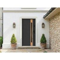Vente-unique Steel & Stainless Steel Front Door H207 X W100 Cm - Smoked Glass in Light Oak