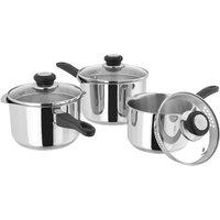 Judge Vista, 3 Piece Draining Saucepan Set in Metallic Silver
